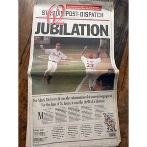 1998 St Louis Post-Dispatch Mark McGwire 62nd Home Run Newspaper Cardinals